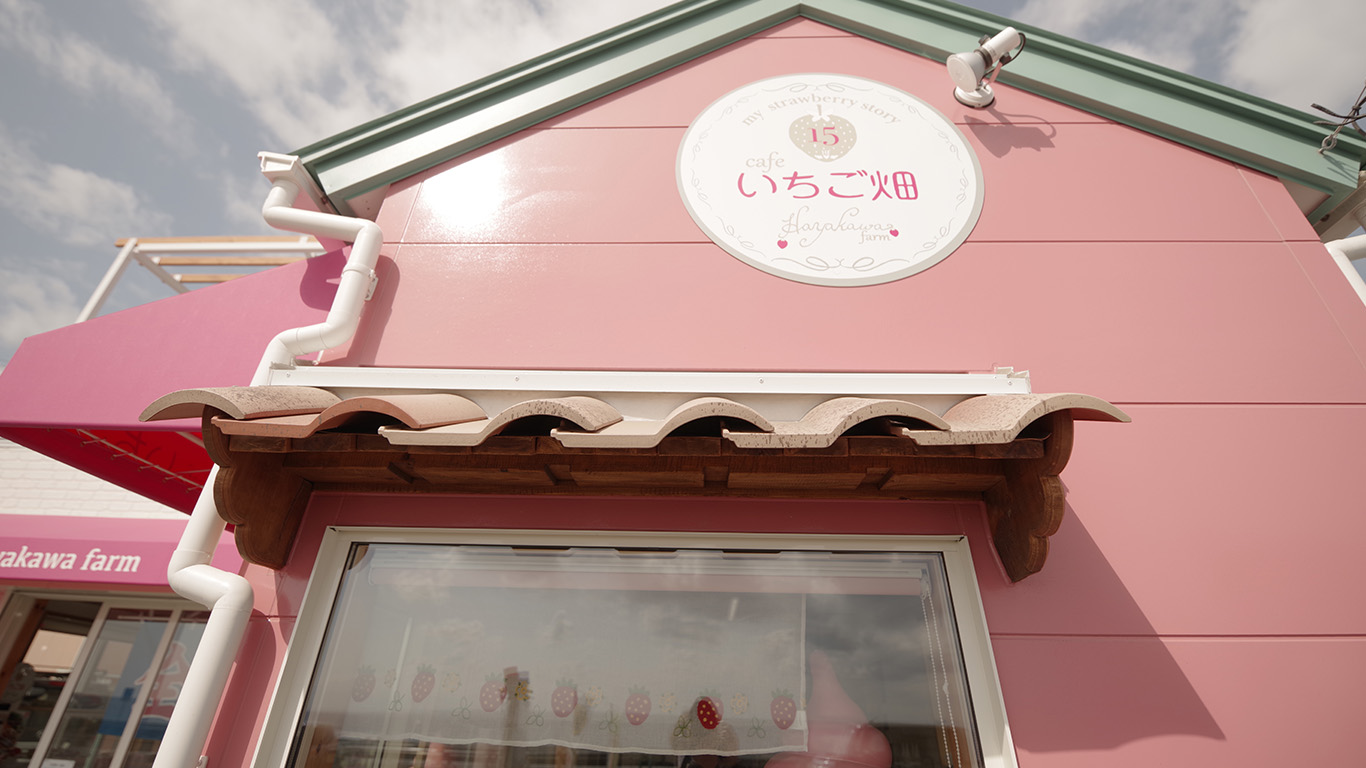 早川農園&cafeいちご畑のピンクの外観